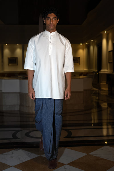 LONGLINE POPLIN KURTA-SHIRT & DENIM DHOTI PANT