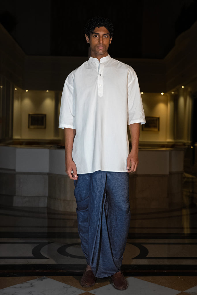 LONGLINE POPLIN KURTA-SHIRT & DENIM DHOTI PANT dash and dot
