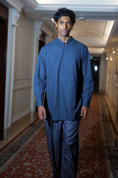 LONGLINE DENIM KURTA-SHIRT & BARREL PANT
