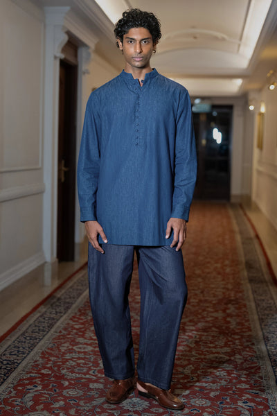 LONGLINE DENIM KURTA-SHIRT & BARREL PANT