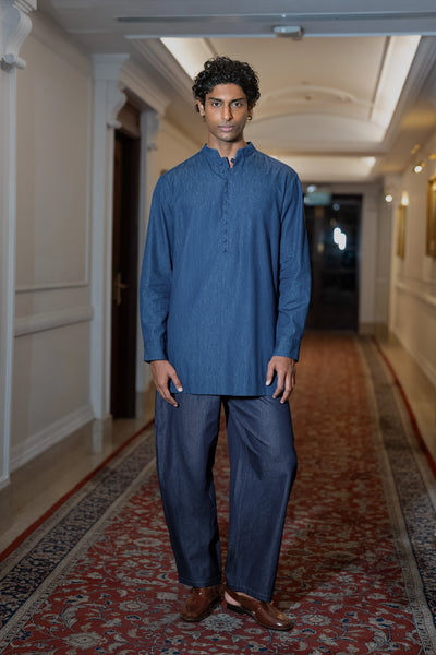 LONGLINE DENIM KURTA-SHIRT