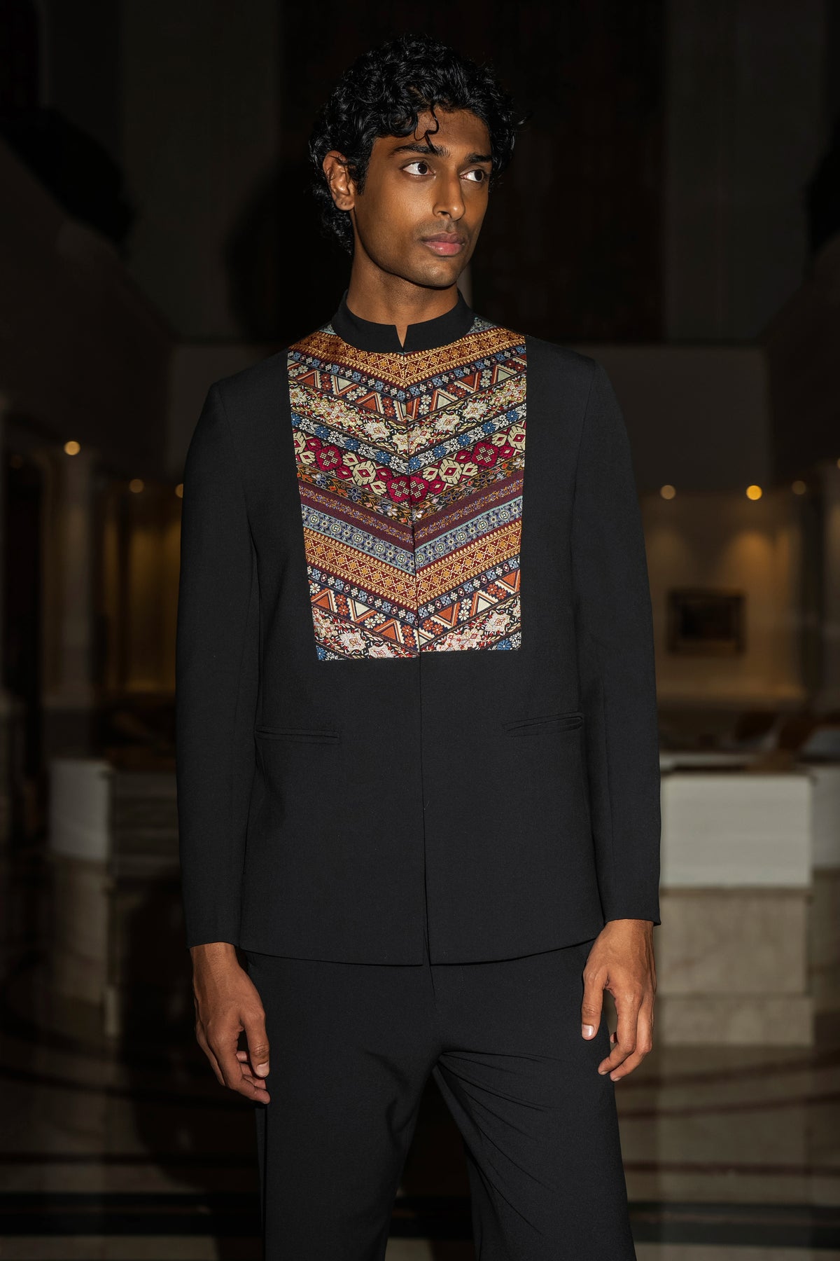 EMBROIDERED BIB BLAZER & STRAIGHT-CUT PANT SET