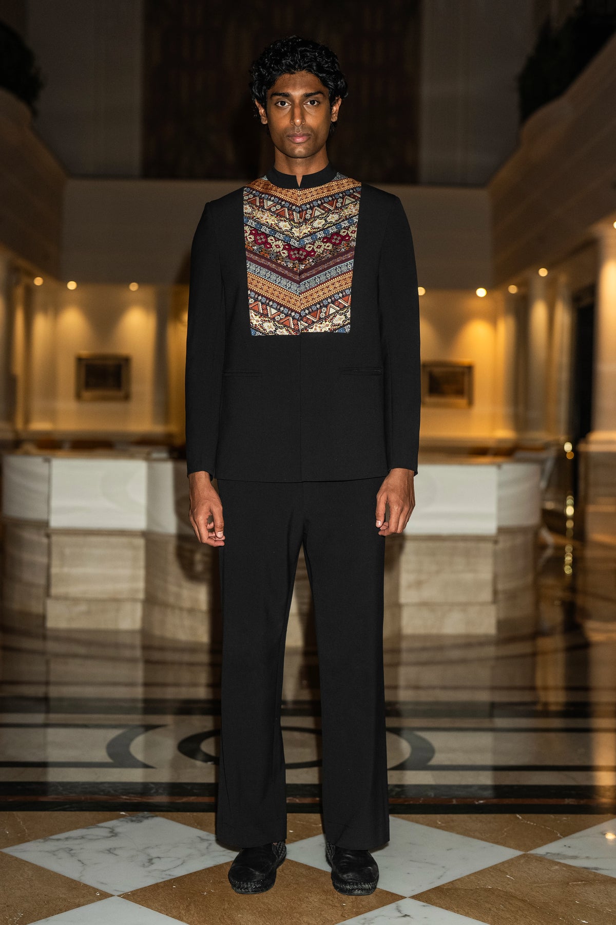 EMBROIDERED BIB BLAZER & STRAIGHT-CUT PANT SET