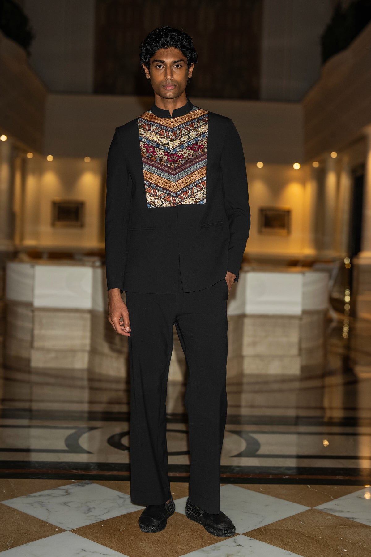 EMBROIDERED BIB BLAZER & STRAIGHT-CUT PANT SET