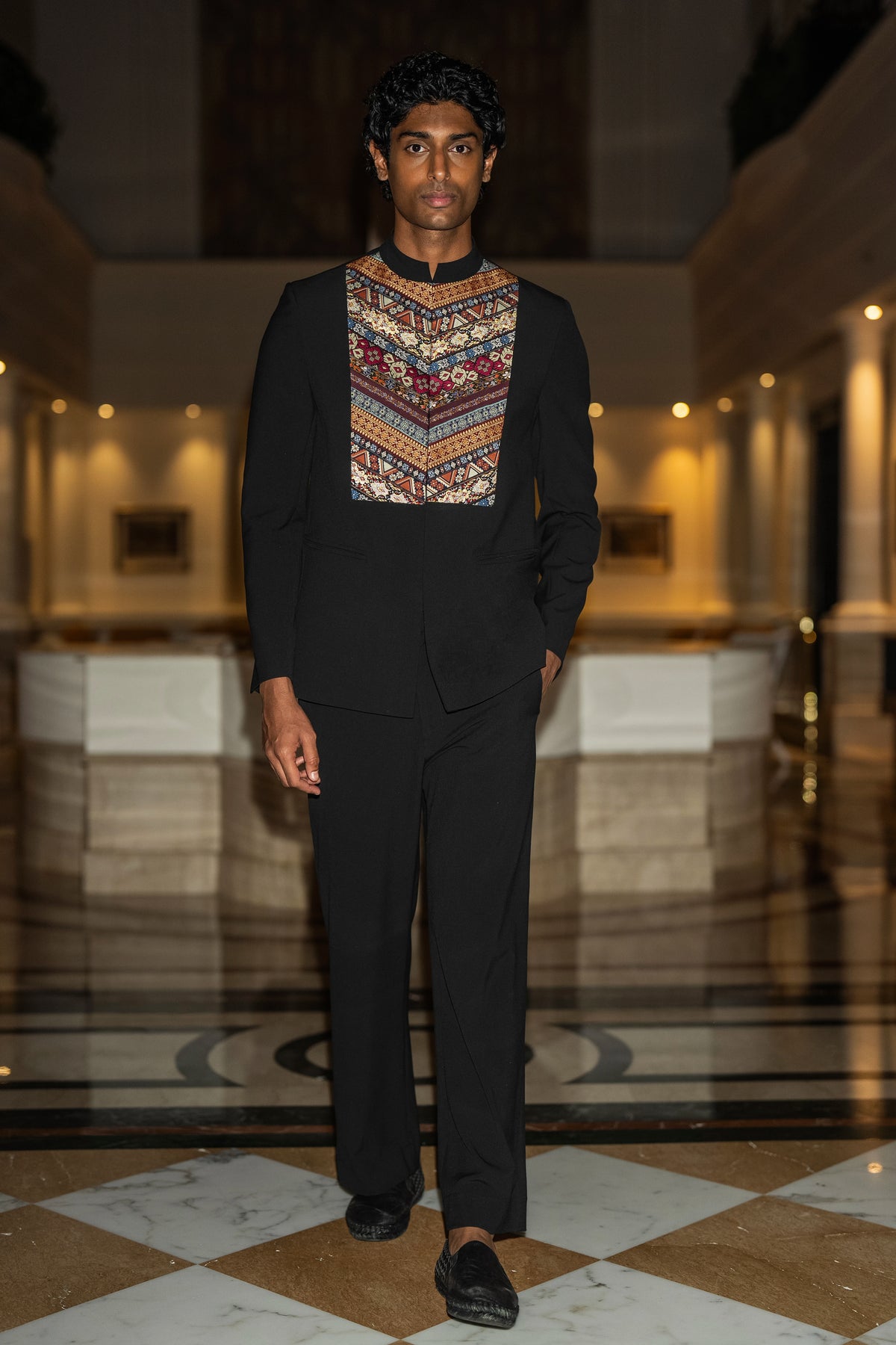 EMBROIDERED BIB BLAZER & STRAIGHT-CUT PANT SET