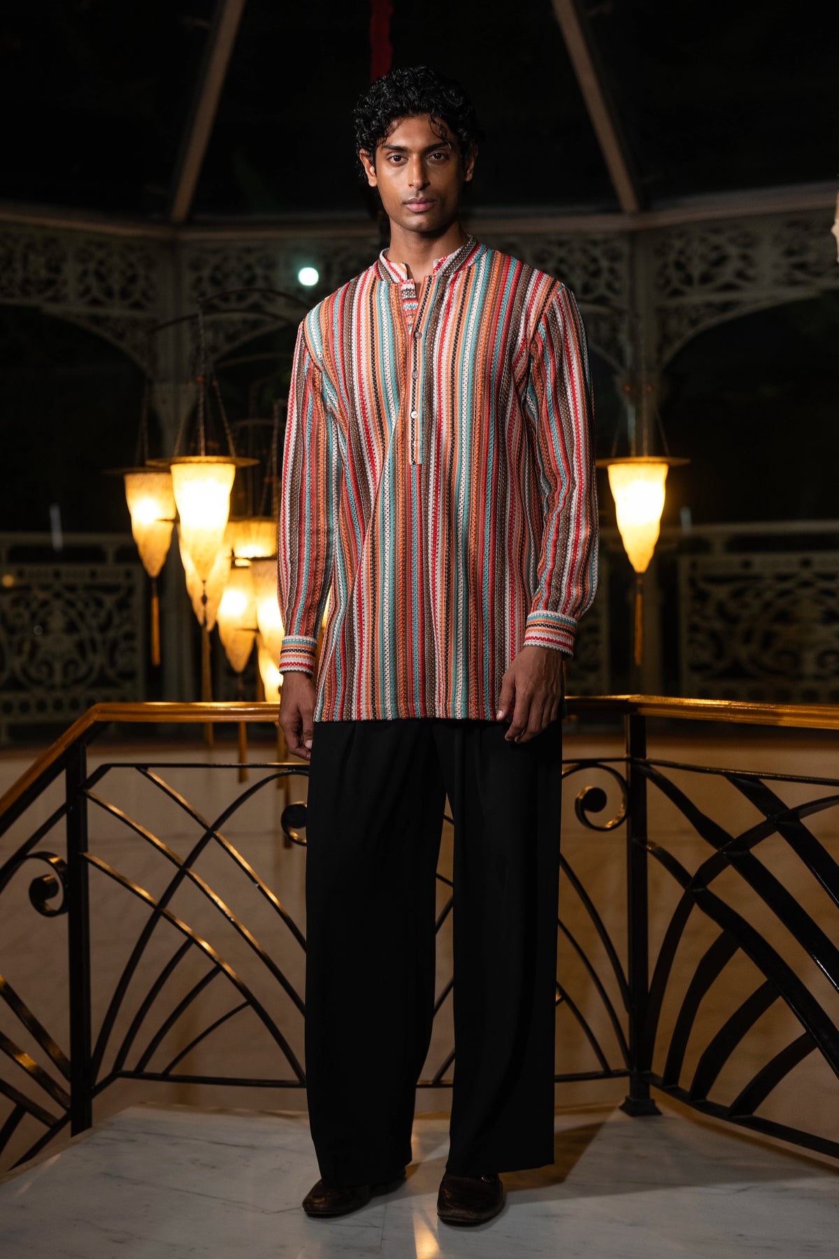 CROCHET LACE KURTA-SHIRT & WIDE-LEGGED PANT SET
