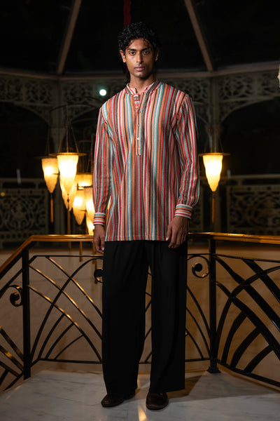 CROCHET LACE KURTA-SHIRT & WIDE-LEGGED PANT SET