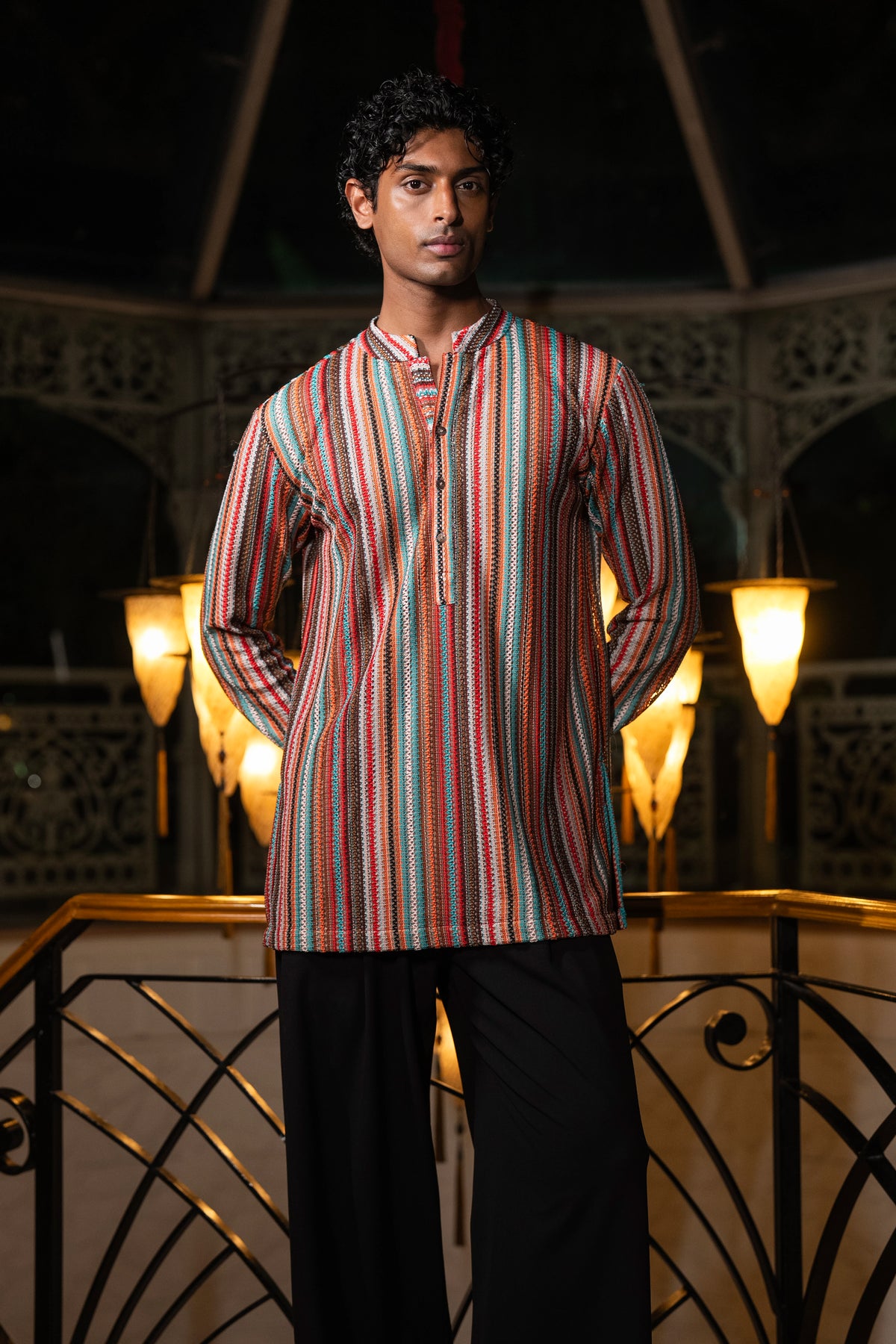CROCHET LACE KURTA-SHIRT & WIDE-LEGGED PANT SET
