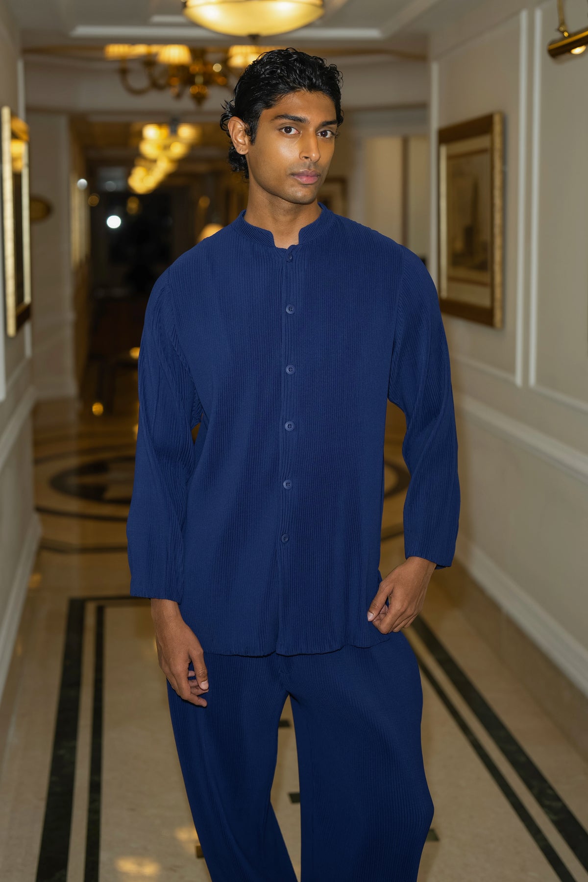 PLEATED BANDHGALA SHIRT & PANT SET