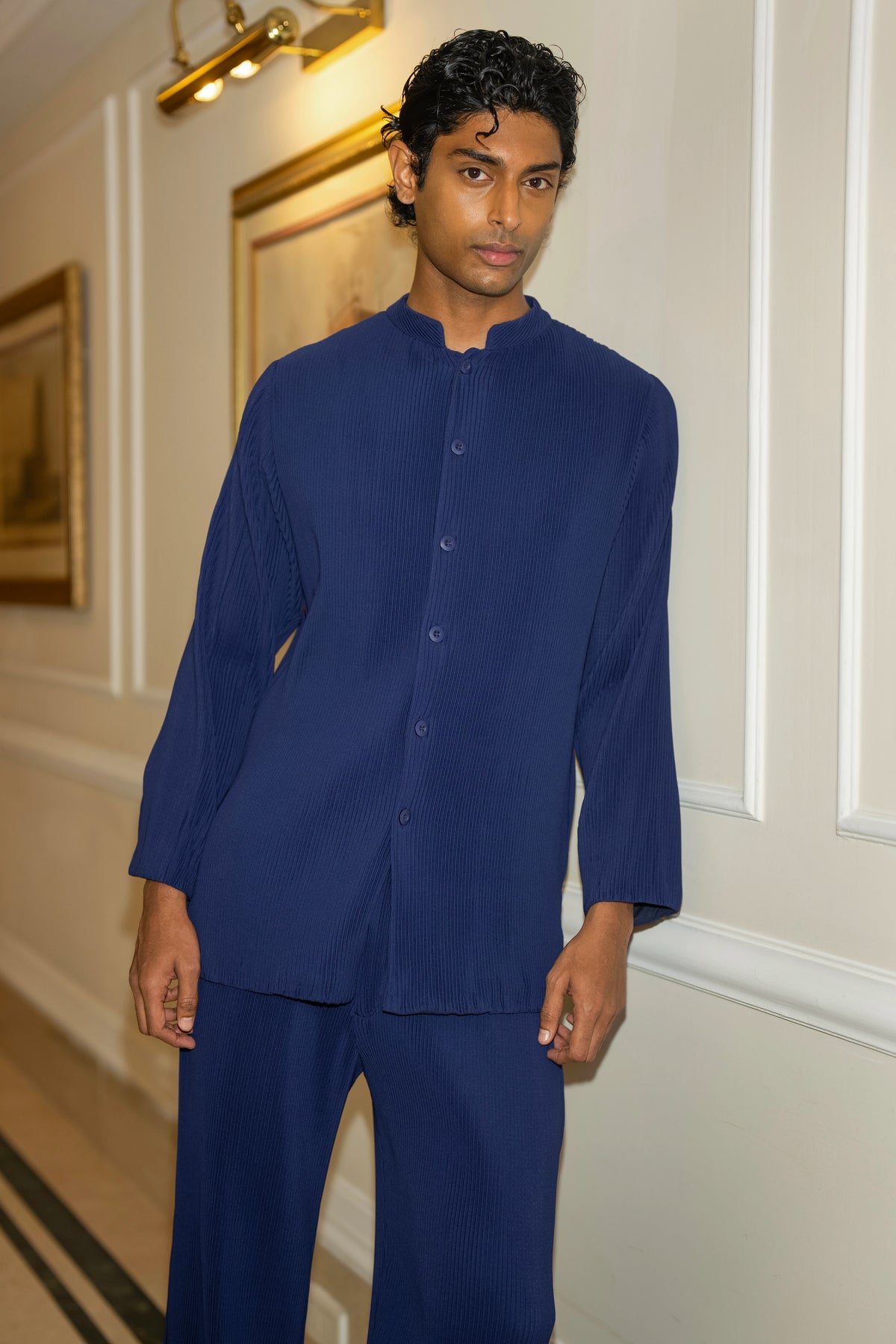 PLEATED BANDHGALA SHIRT