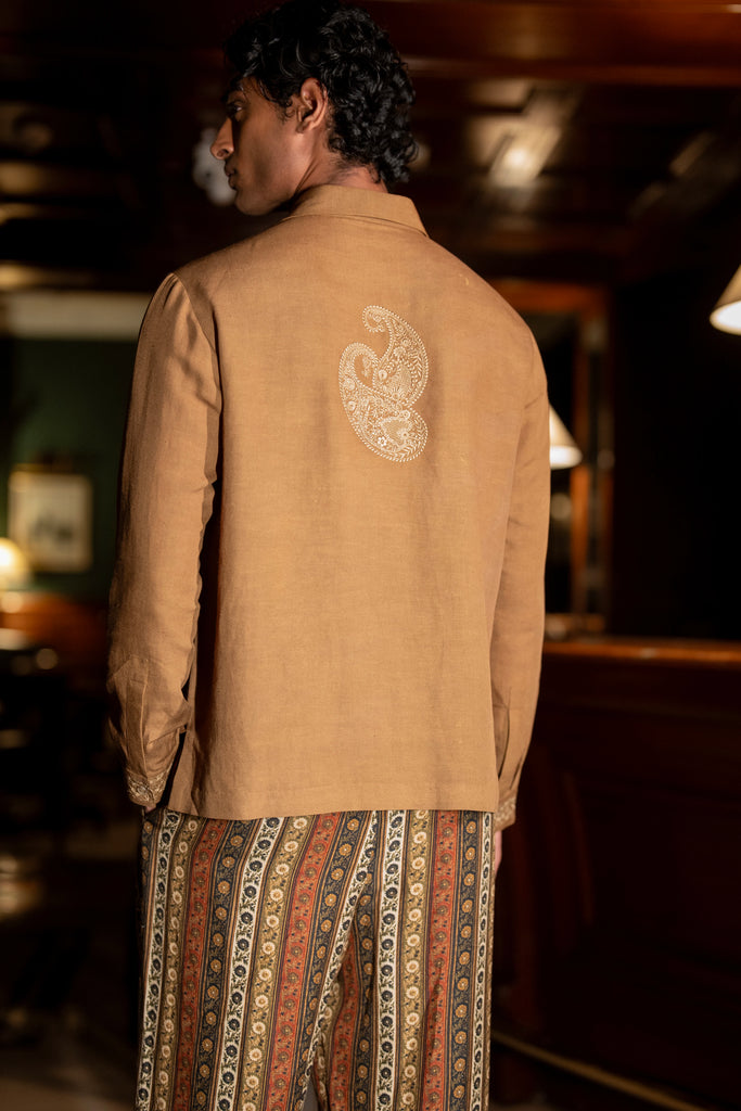 EMBROIDERED LINEN SHIRT & PRINTED STRIPE PANT dash and dot