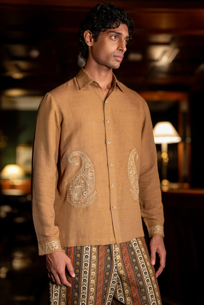 EMBROIDERED LINEN SHIRT & PRINTED STRIPE PANT dash and dot