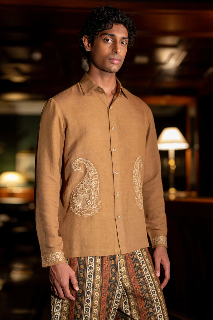 EMBROIDERED LINEN SHIRT & PRINTED STRIPE PANT dash and dot
