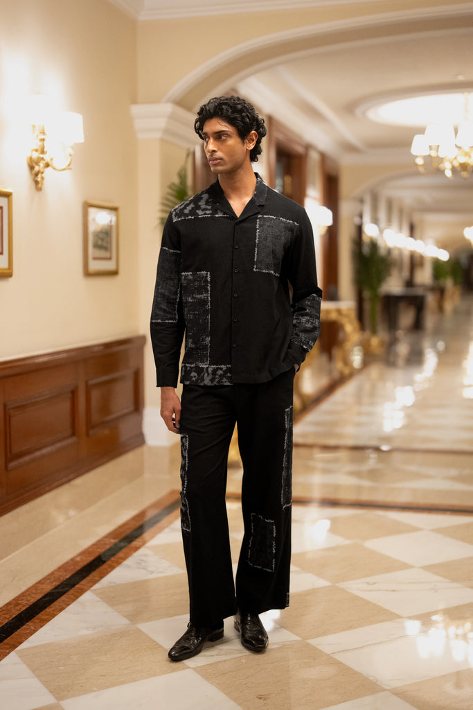 LINEN PATCHWORK APPLIQUÉ SHIRT & PANT SET dash and dot