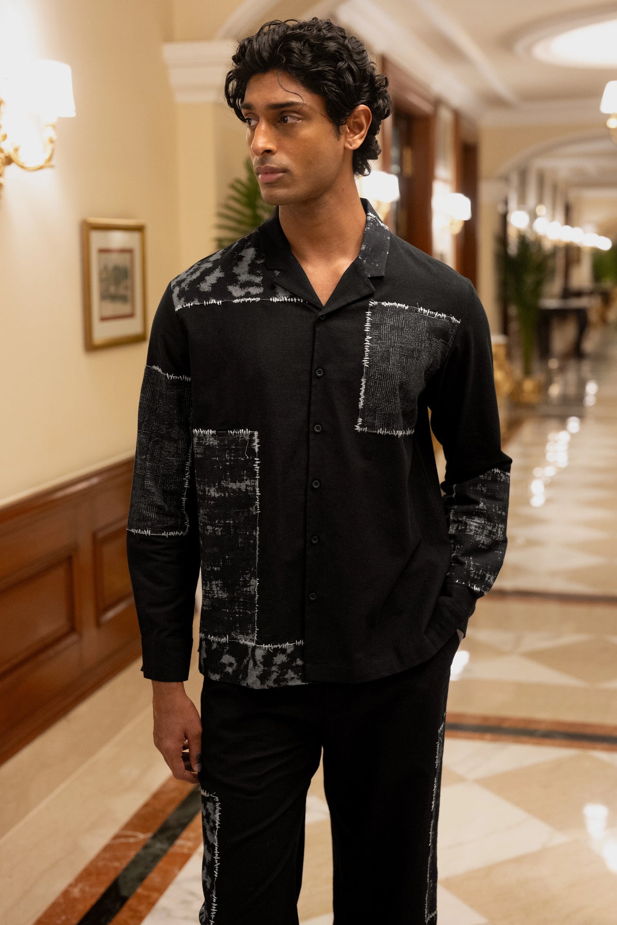 LINEN PATCHWORK APPLIQUÉ SHIRT & PANT SET