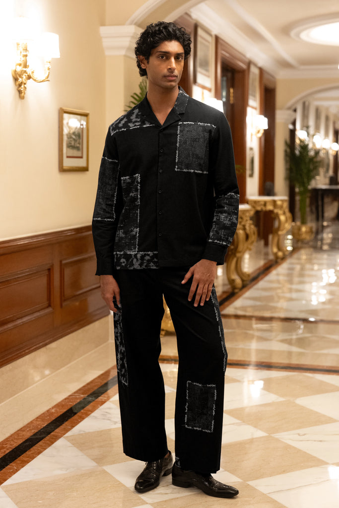 LINEN PATCHWORK APPLIQUÉ SHIRT & PANT SET dash and dot