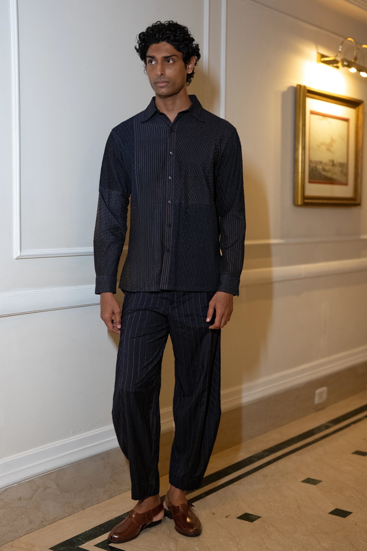 VARIEGATED PINTUCK SHIRT & BARREL PANT SET
