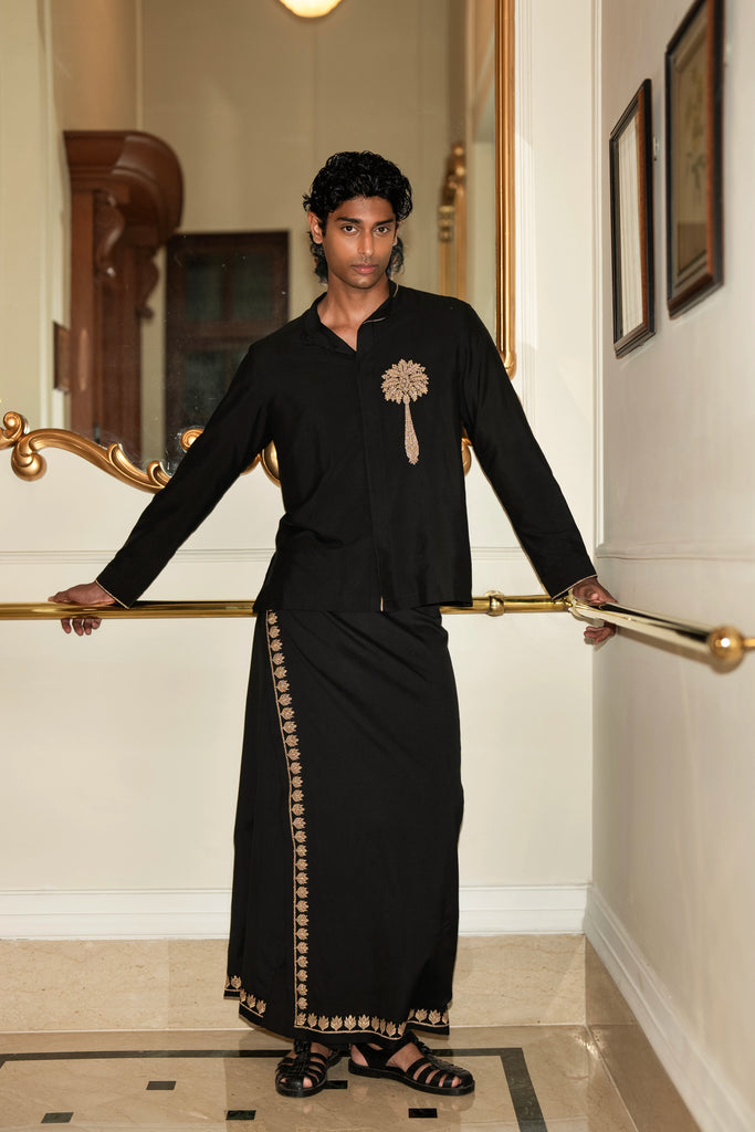EMBROIDERED MOTIF SHIRT & LUNGI dash and dot