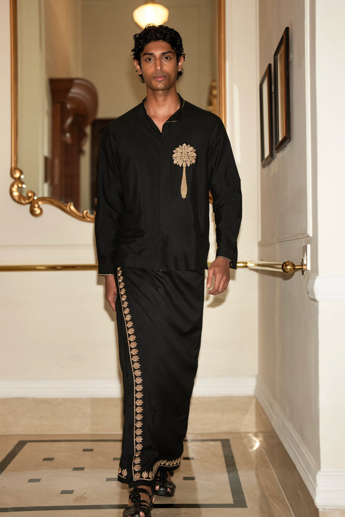 EMBROIDERED MOTIF SHIRT & LUNGI dash and dot