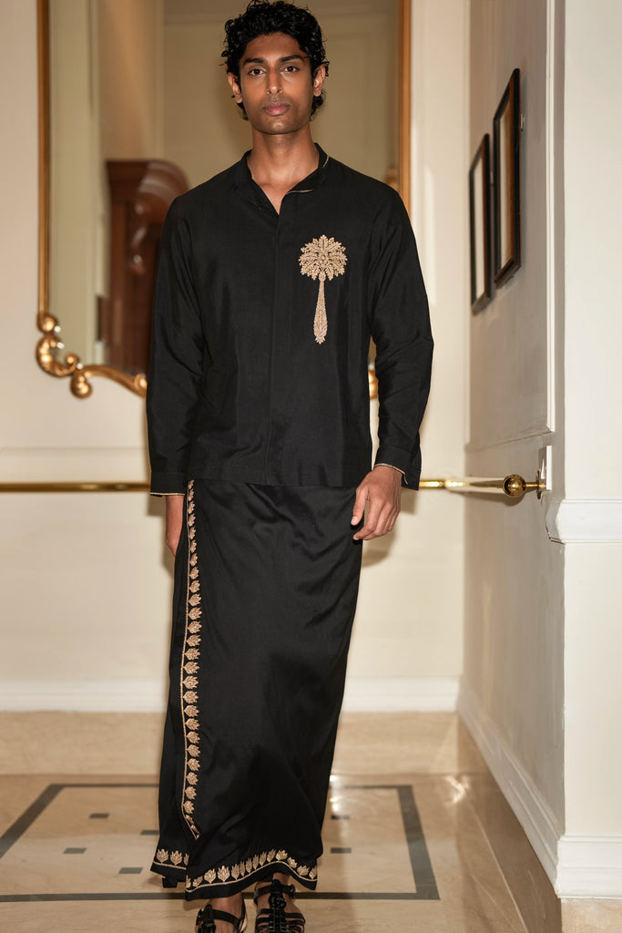 EMBROIDERED MOTIF SHIRT & LUNGI dash and dot