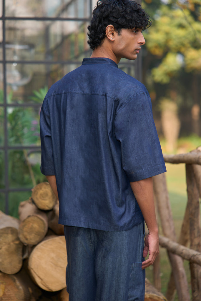 DENIM KNOT BUTTON SHIRT & BOX PLEAT PANT dash and dot