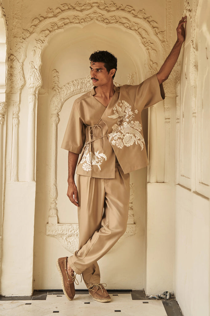 EMBROIDERED SIDE-TIE SHIRT & TAPERED PANT dash and dot