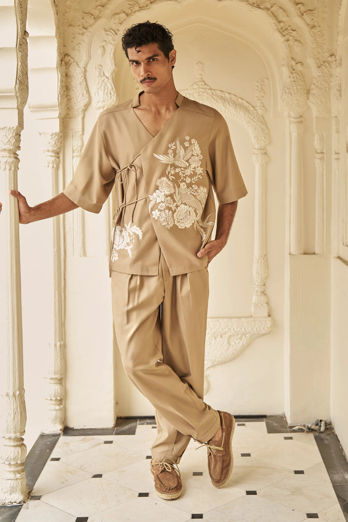 EMBROIDERED SIDE-TIE SHIRT & TAPERED PANT dash and dot