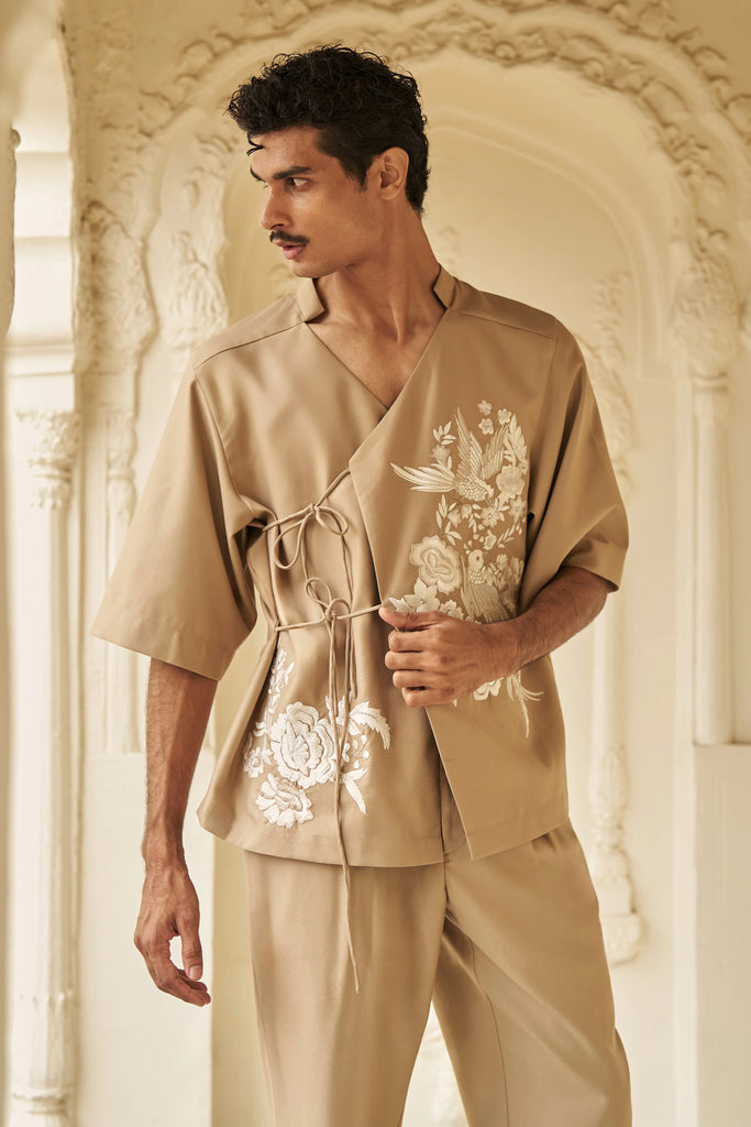 EMBROIDERED SIDE-TIE SHIRT & TAPERED PANT dash and dot