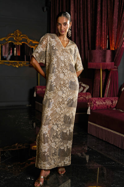 MIRROR AND BEAD EMBROIDERED KAFTAN