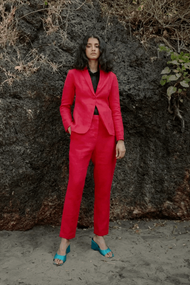 RED LINEN PANT - dash and dot dash and dot