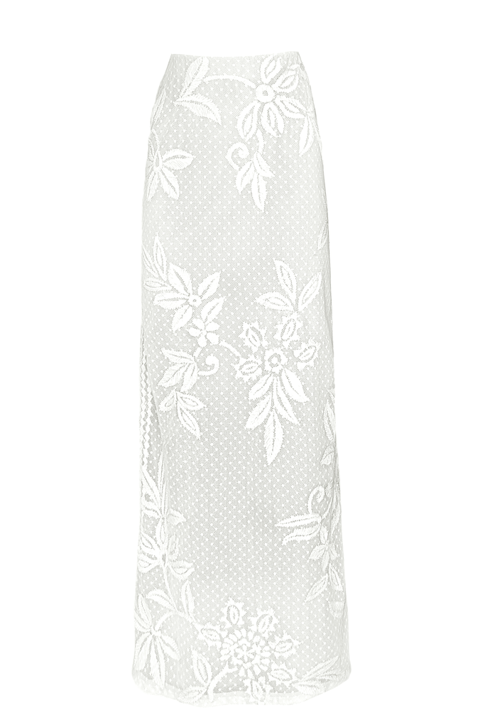 WHITE RIBBON EMBROIDERED STRAIGHT SKIRT - dash and dot dash and dot