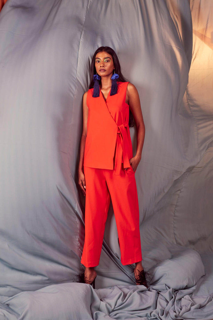 SLEEVELESS CORAL SIDE TIE SET - dash and dot dash and dot