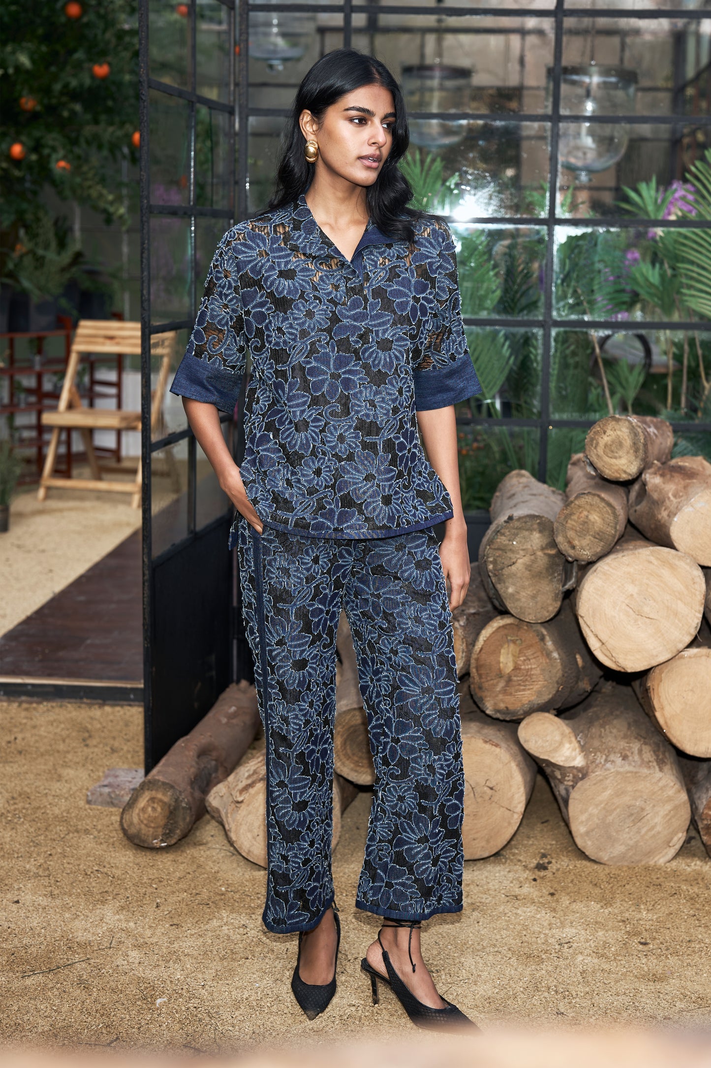 DENIM CUTWORK LACE TOP