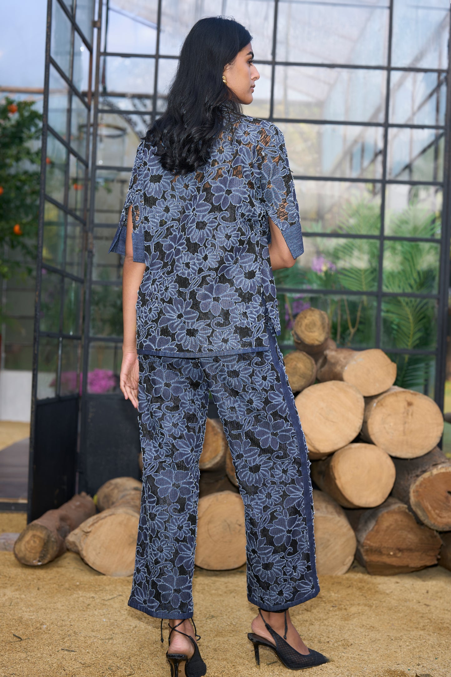 DENIM CUTWORK LACE TOP