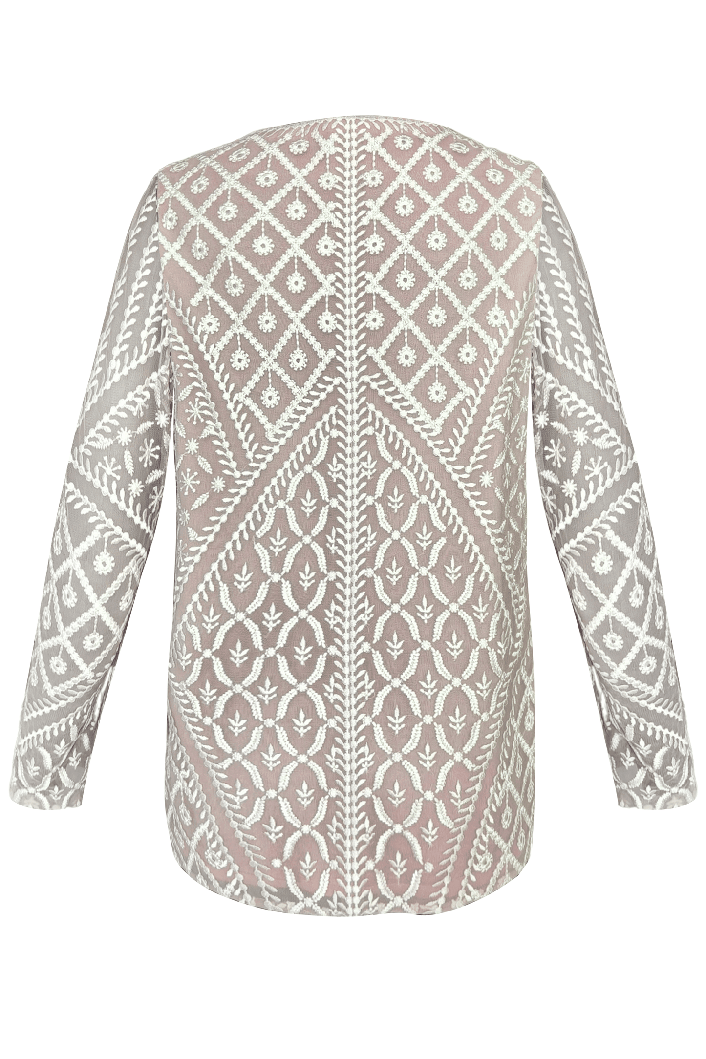 WHITE ON NUDE EMRBOIDERED V-NECK TOP - dash and dot