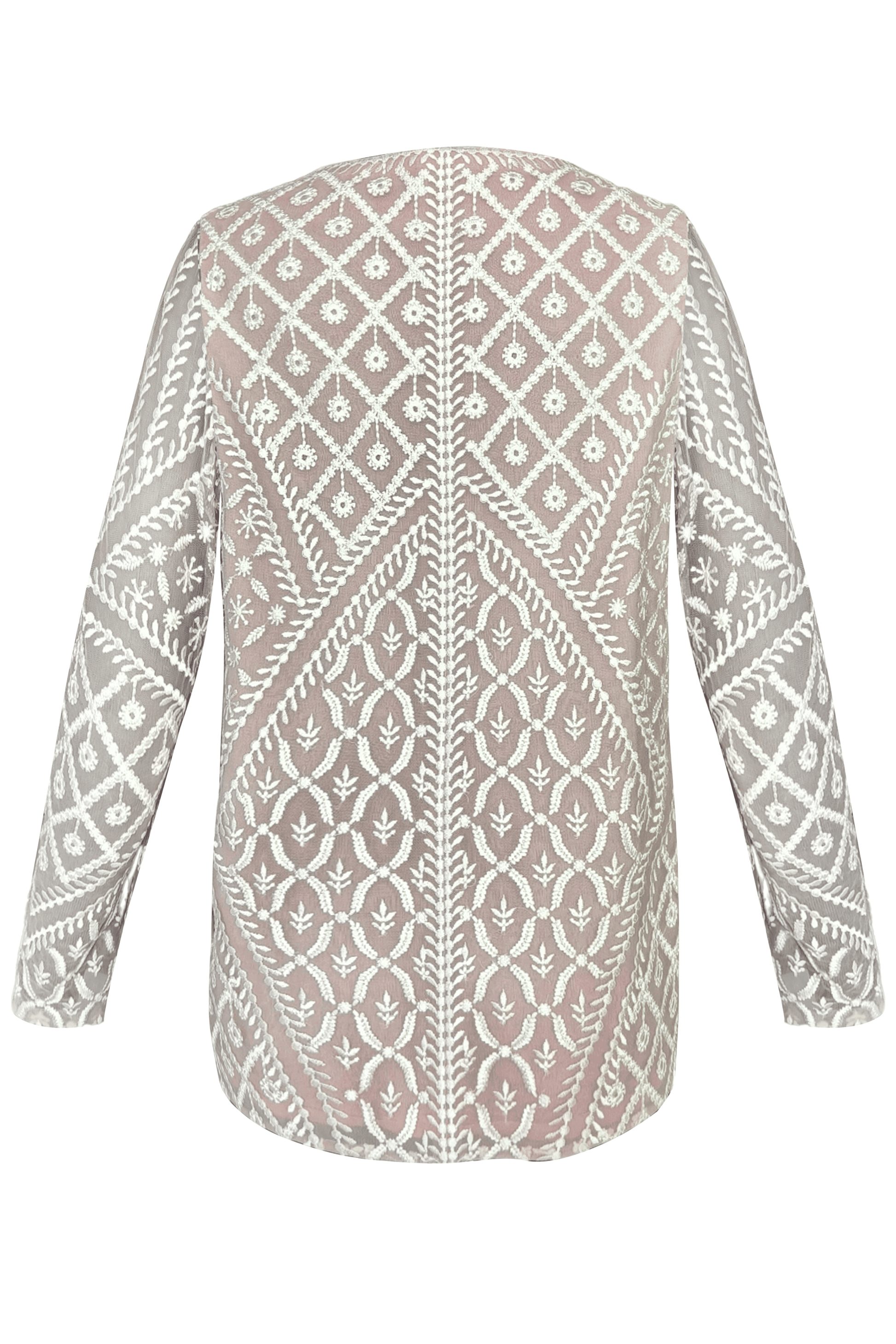 WHITE ON NUDE EMRBOIDERED V-NECK TOP - dash and dot