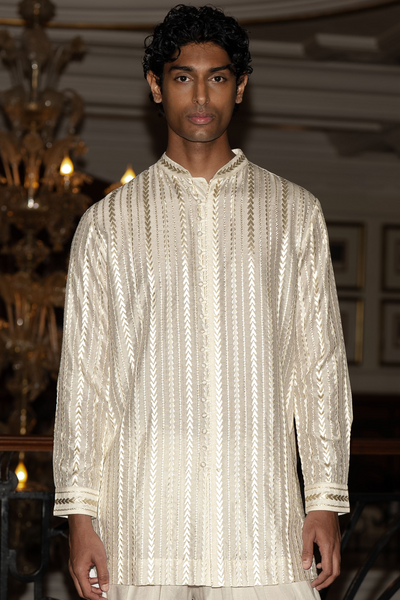EMBROIDERED LONGLINE SHIRT & DRAPED DHOTI PANT