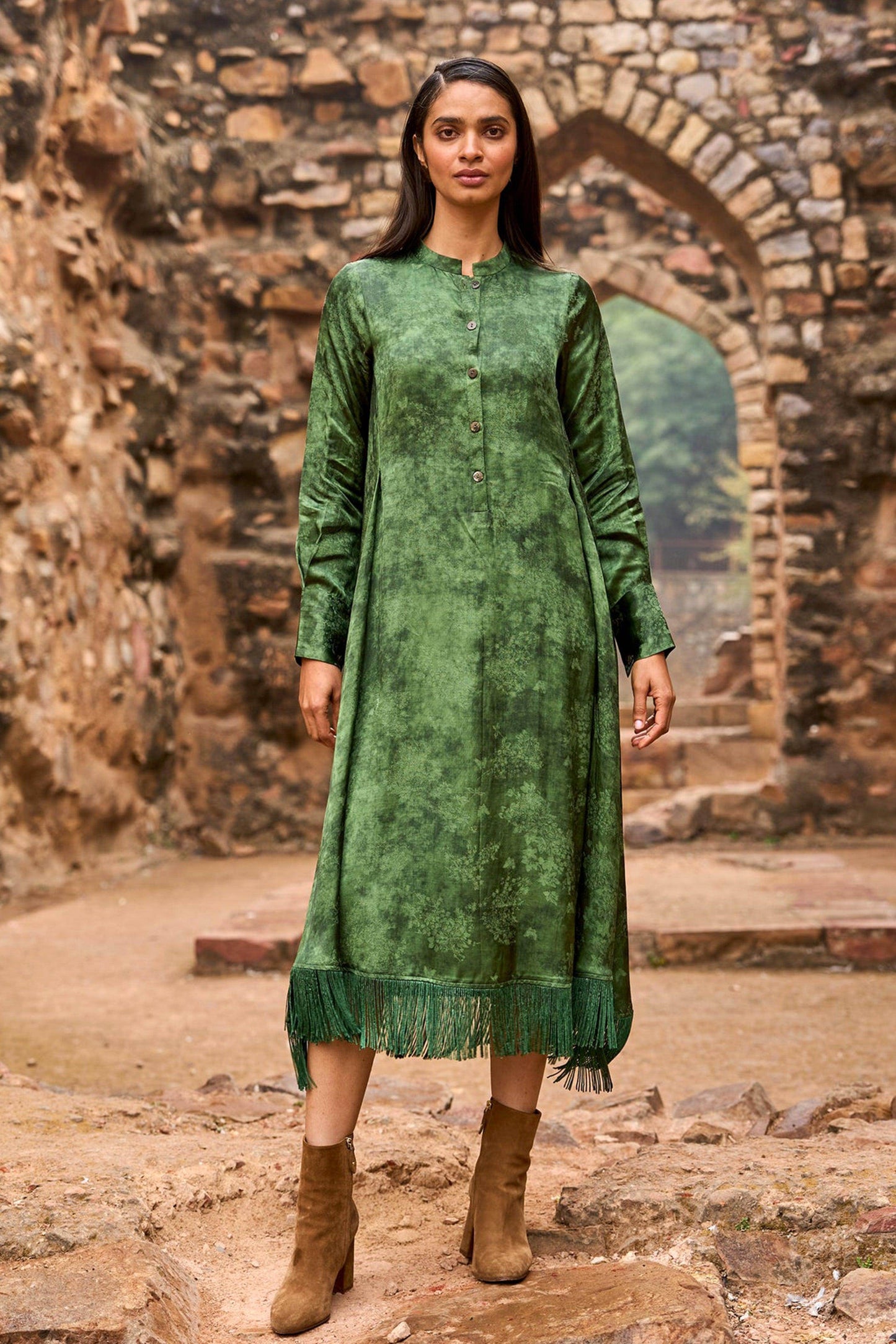 JACQUARD FRINGE MIDI SHIRT DRESS - dash and dot