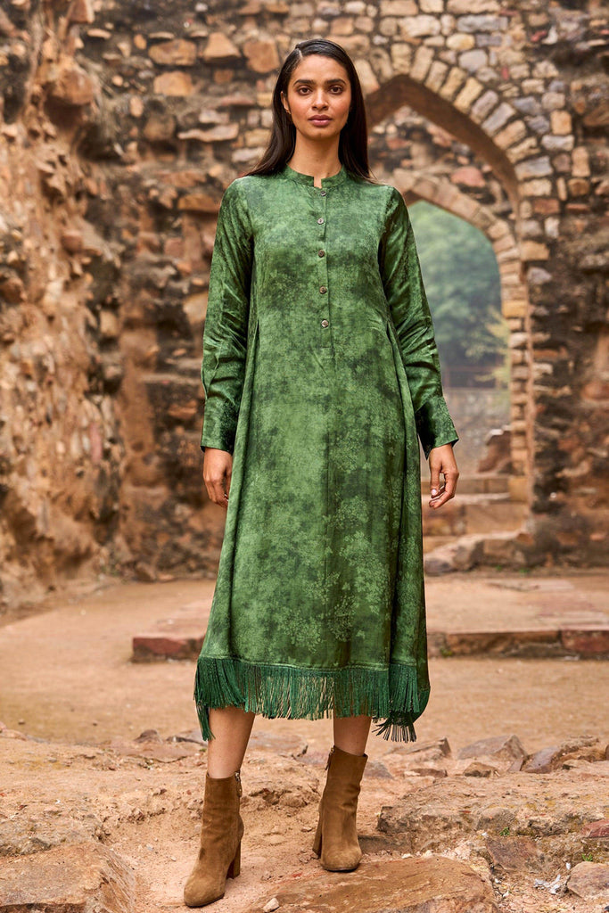 JACQUARD FRINGE MIDI SHIRT DRESS - dash and dot dash and dot