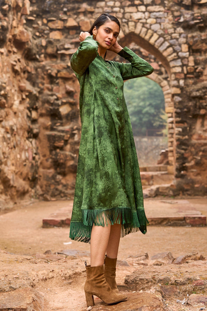 JACQUARD FRINGE MIDI SHIRT DRESS - dash and dot dash and dot