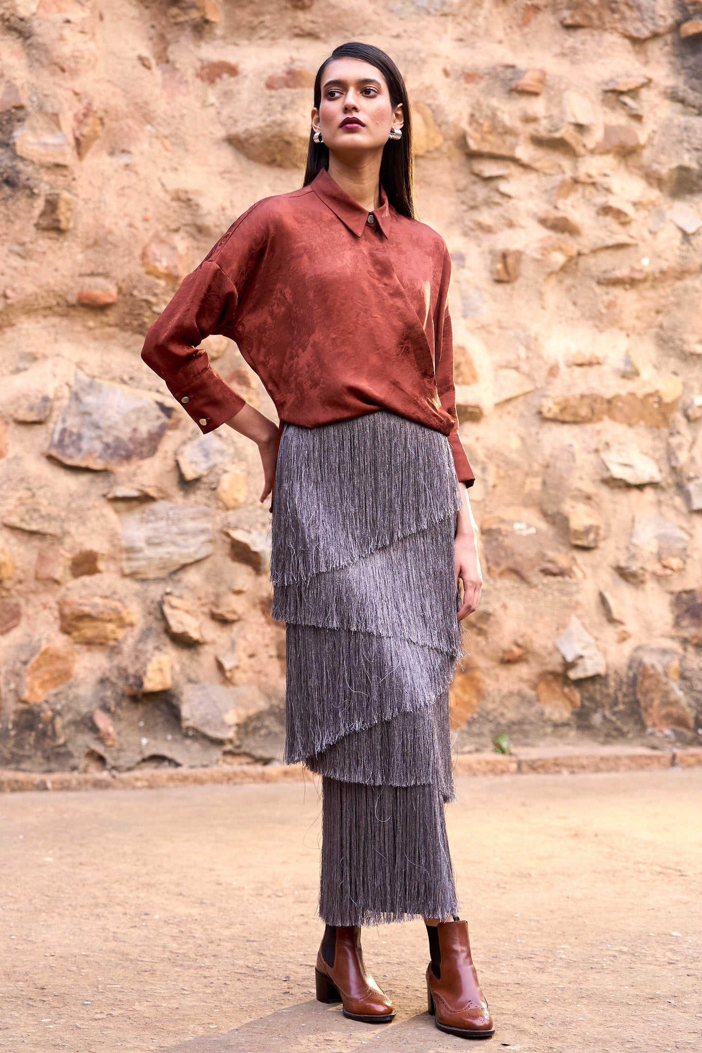 CASCADING FRINGE MAXI SKIRT - dash and dot