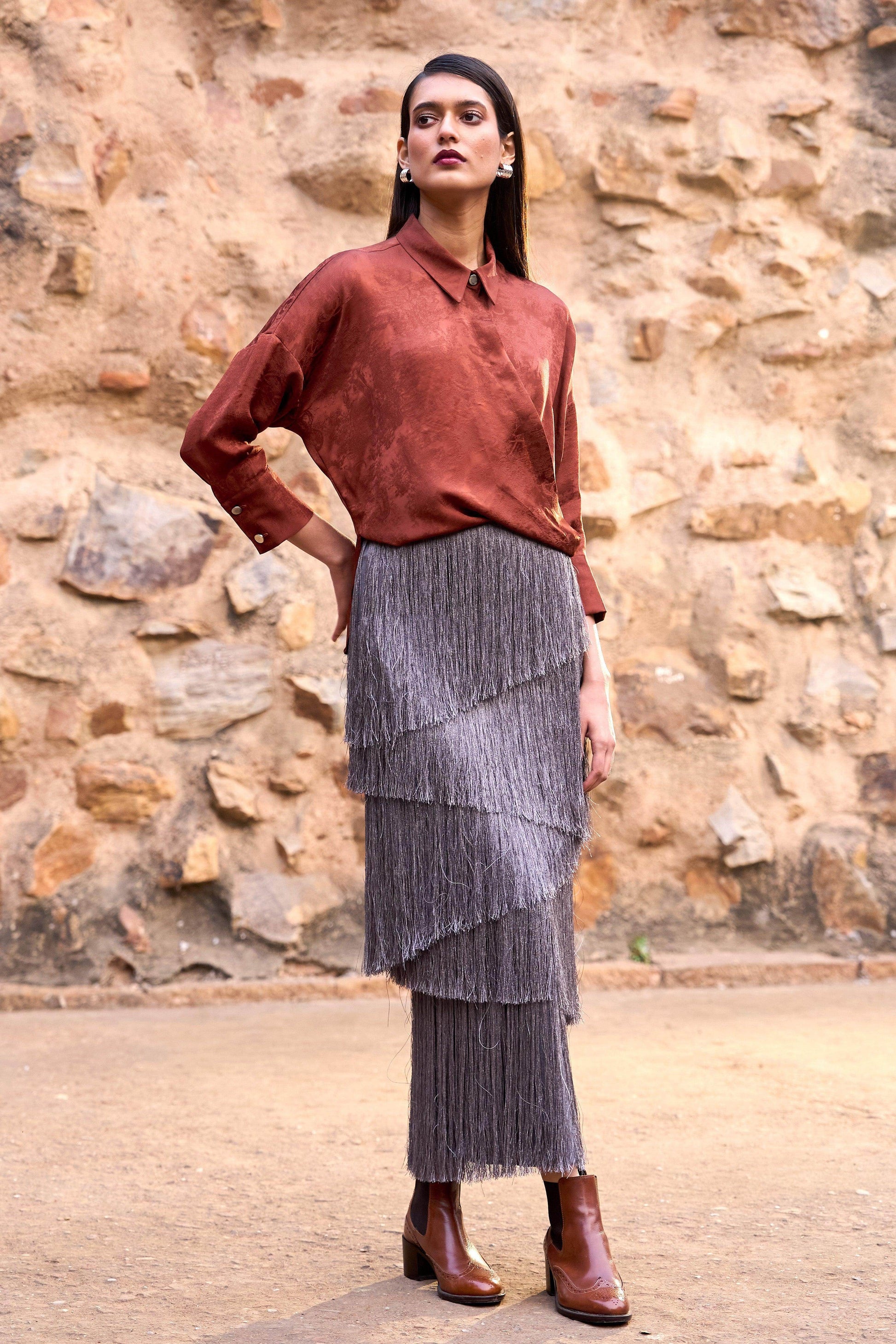 CASCADING FRINGE MAXI SKIRT - dash and dot