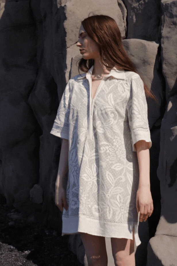 WHITE RIBBON EMBROIDERED SHIRT DRESS - dash and dot dash and dot