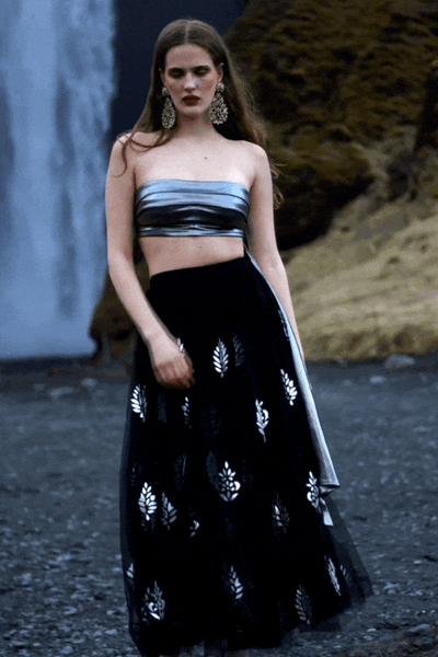 SILVER AND BLACK APPLIQUE MAXI SKIRT SET - dash and dot