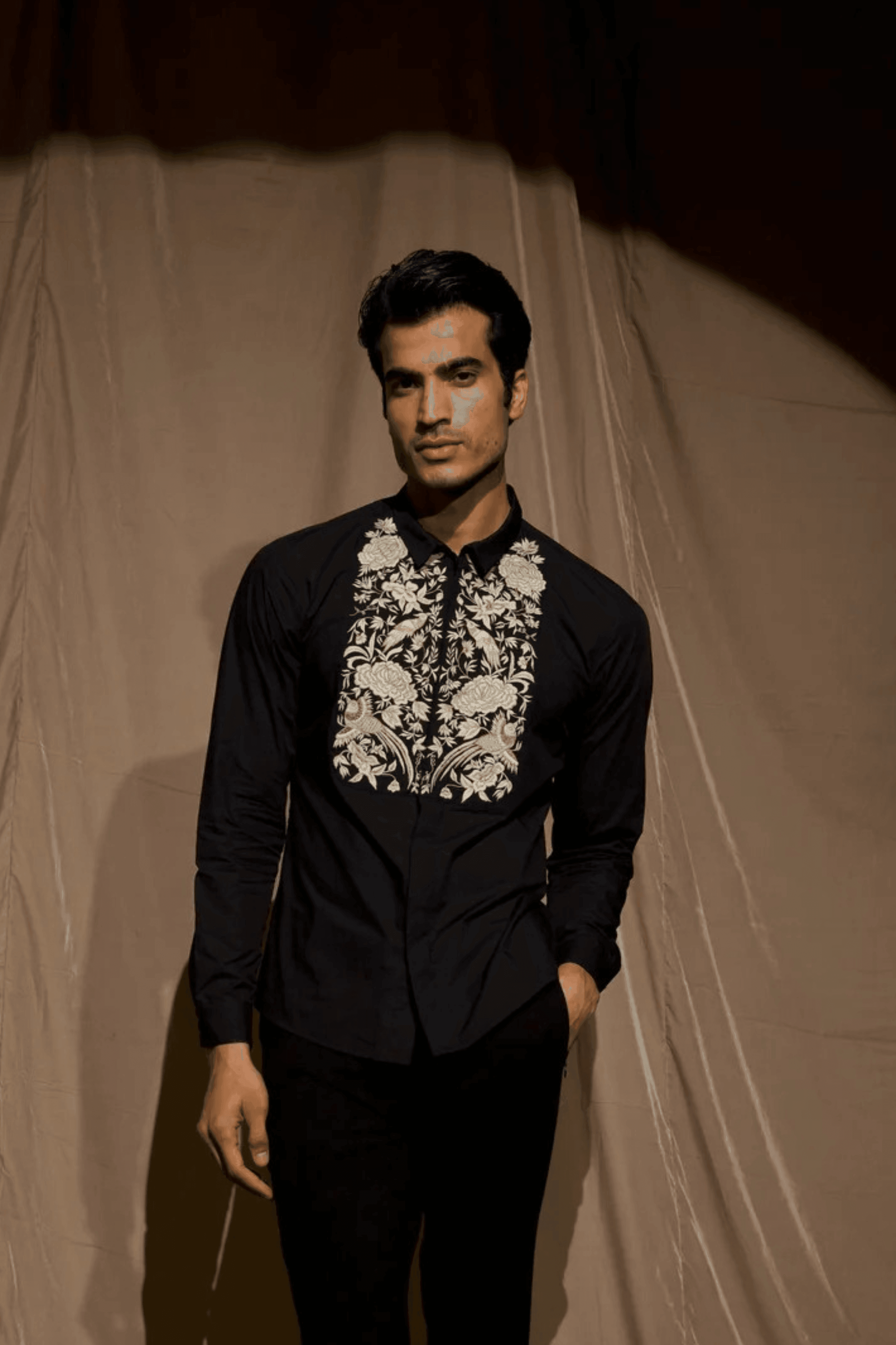 green emerald velvet dress Men’s White & Silver Embroidered Western Cowboy Shirt main image 1