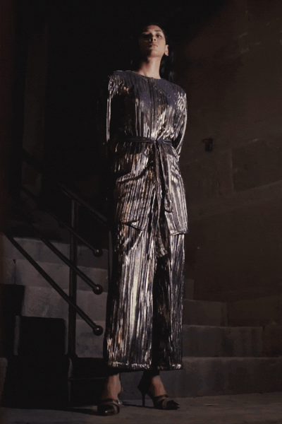 PLEATED LAMÉ PANT - dash and dot