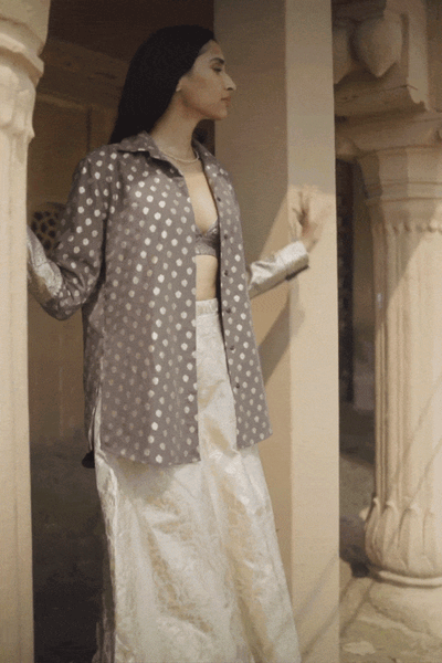 BROCADE SHIRT, BRALETTE AND MAXI-SKIRT SET - dash and dot