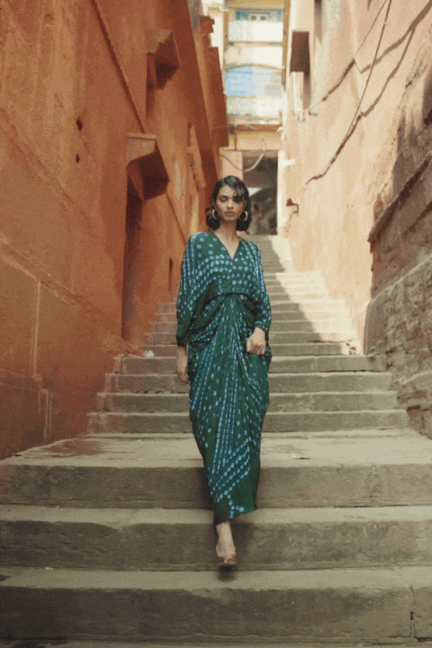 BANDHANI DRAPED KAFTAN - dash and dot dash and dot