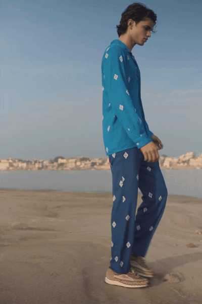 BLUE IKKAT PRINT SHIRT - dash and dot