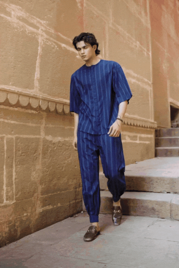 STRIPE BOX PLEATED PANT - dash and dot